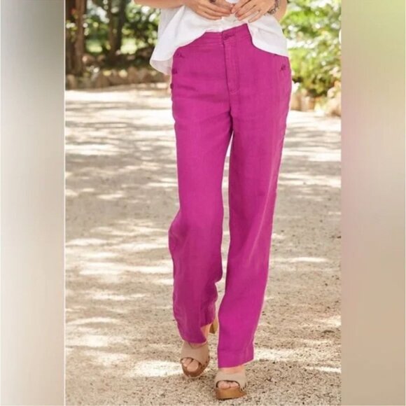 Sundance Oaklee Easy Linen Pants 6 Fuchsia Pink High Rise Straight Leg - Picture 1 of 10